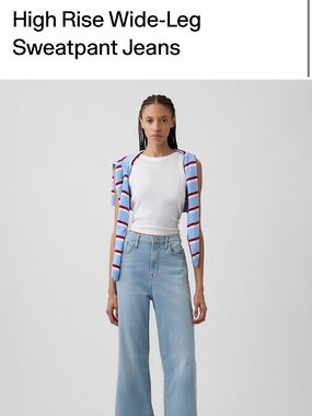 High Rise Wide-Leg Light Wash Sweatpant Jeans